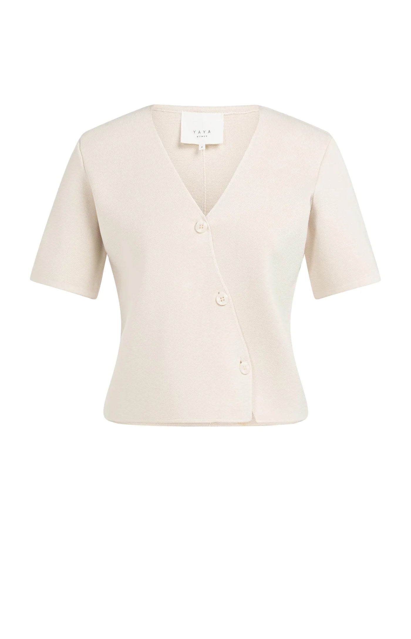 Yaya Creme  Fine knitted V-neck button closure