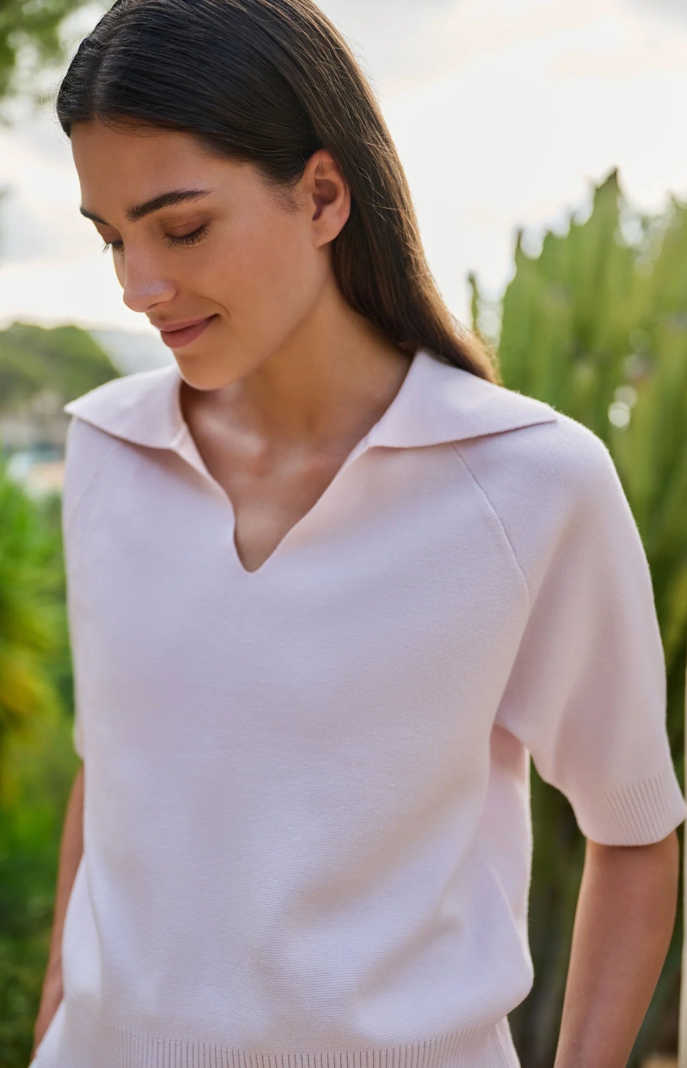 Yaya Gray Lilac SS Collar Knit