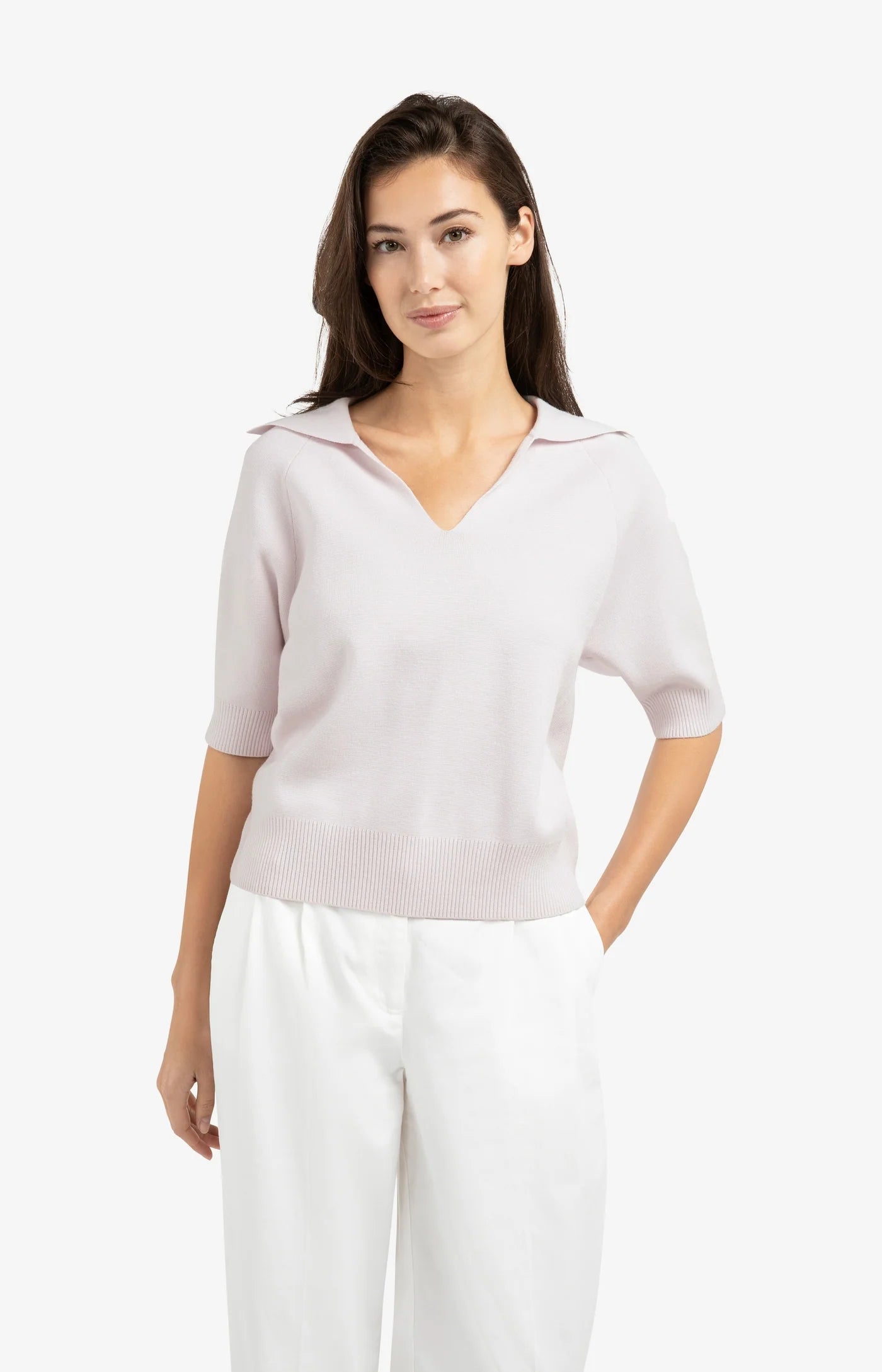 Yaya Gray Lilac SS Collar Knit