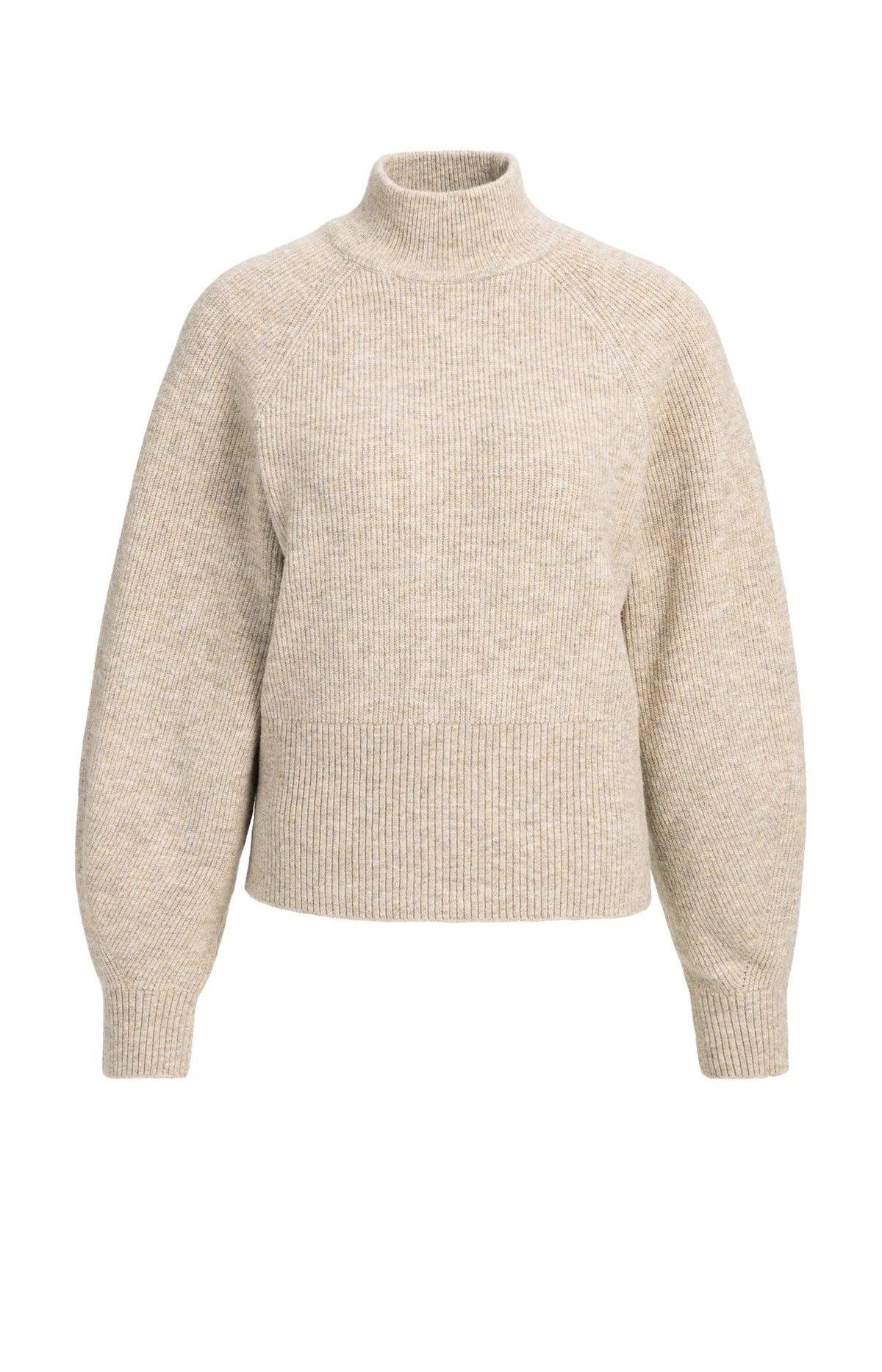 Knitted Turtleneck Sweater Light Beige Melange