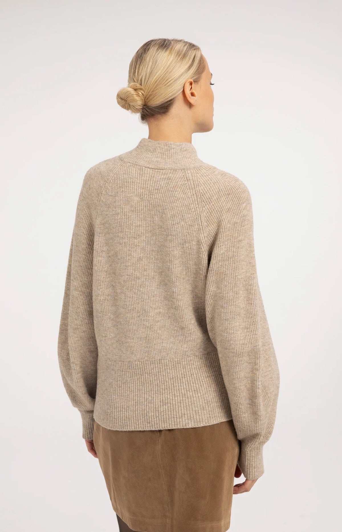 Knitted Turtleneck Sweater Light Beige Melange