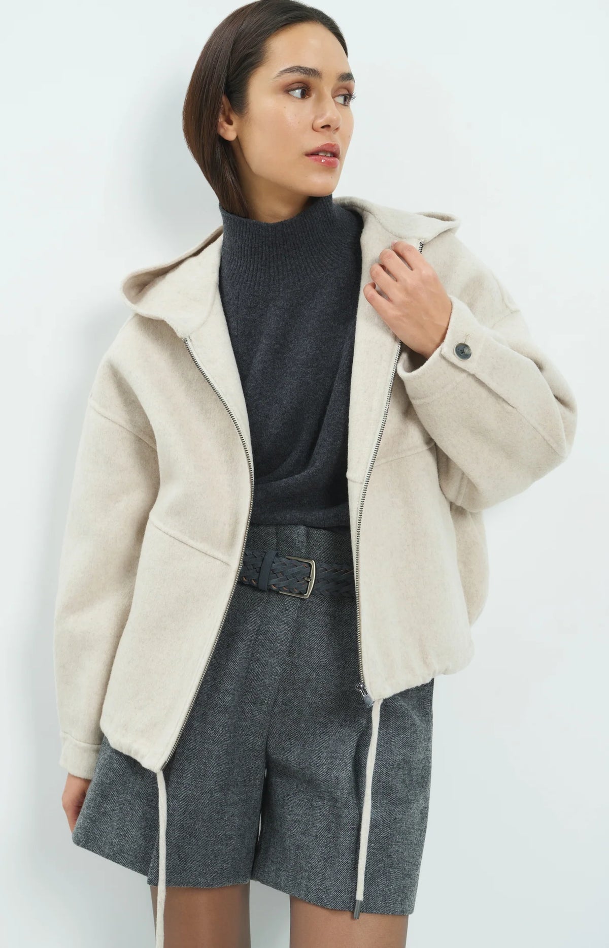 Wool Blend Hooded Jacket