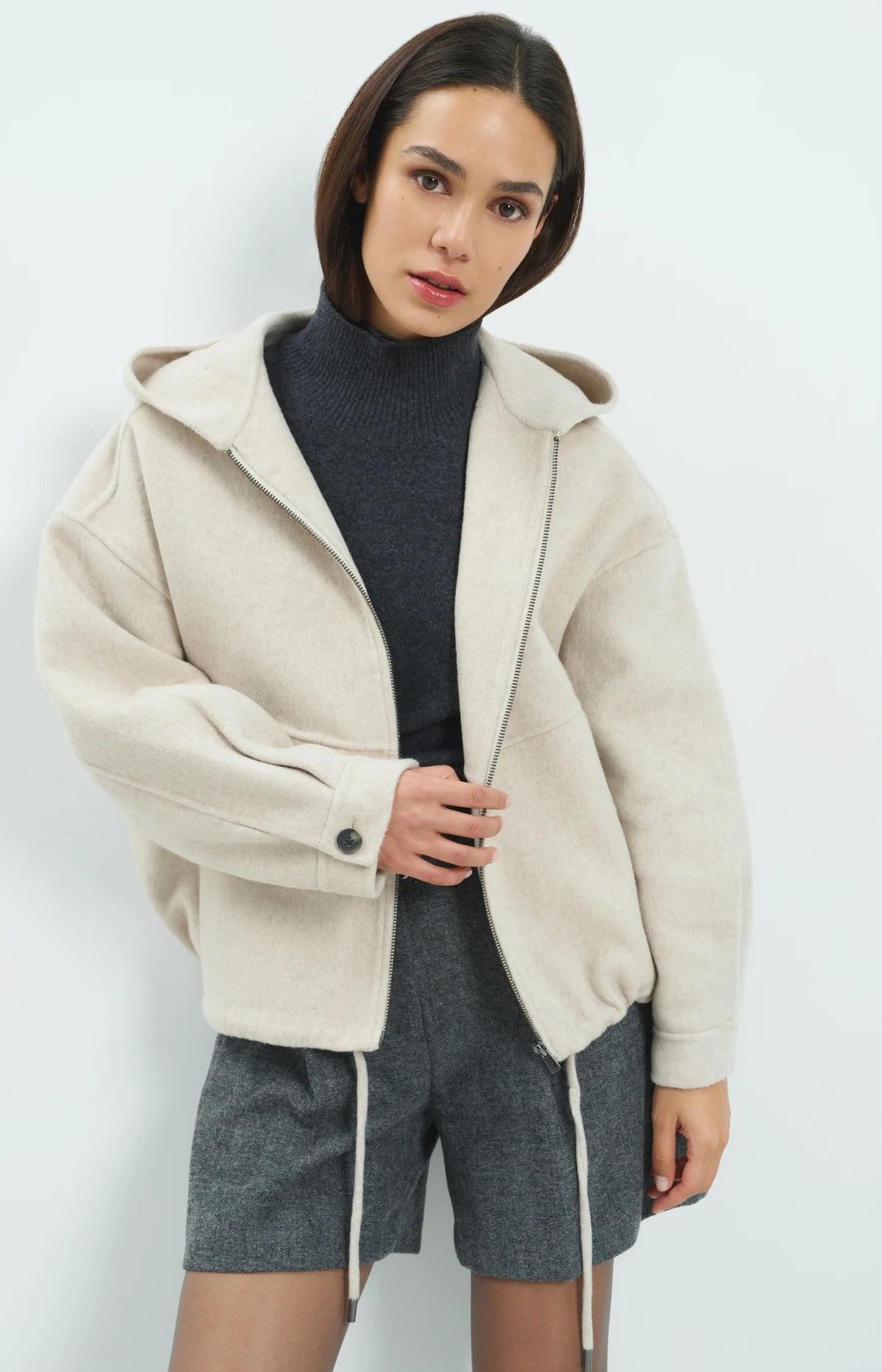Wool Blend Hooded Jacket