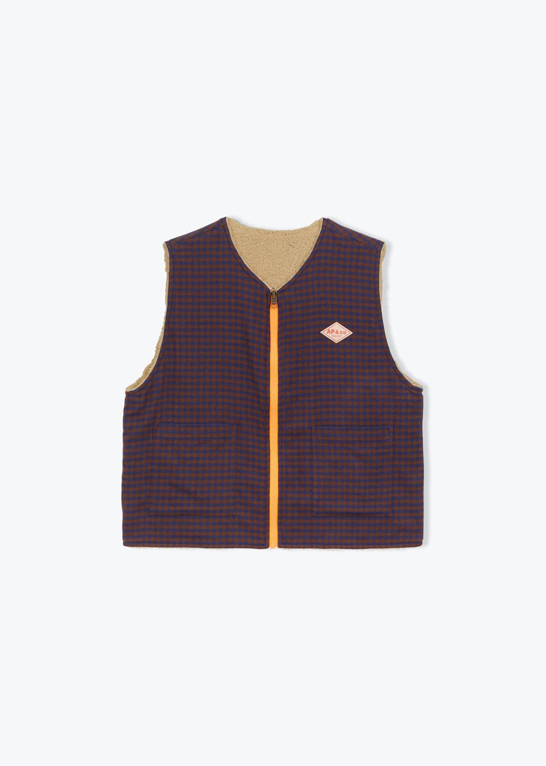 A.P Navy & Brown Reversible Gingham Gilet