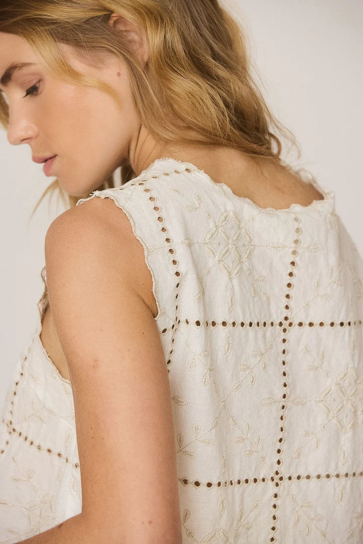 Perforated Embroidery Top