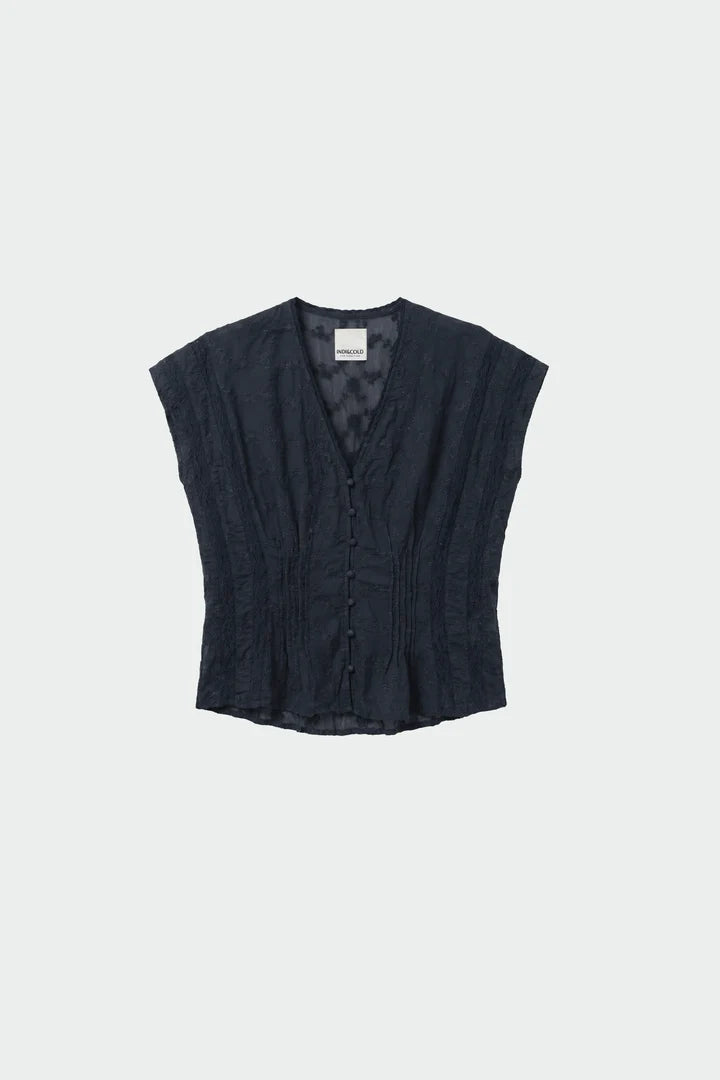 Embroidered Romantic Bordado Top - Navy